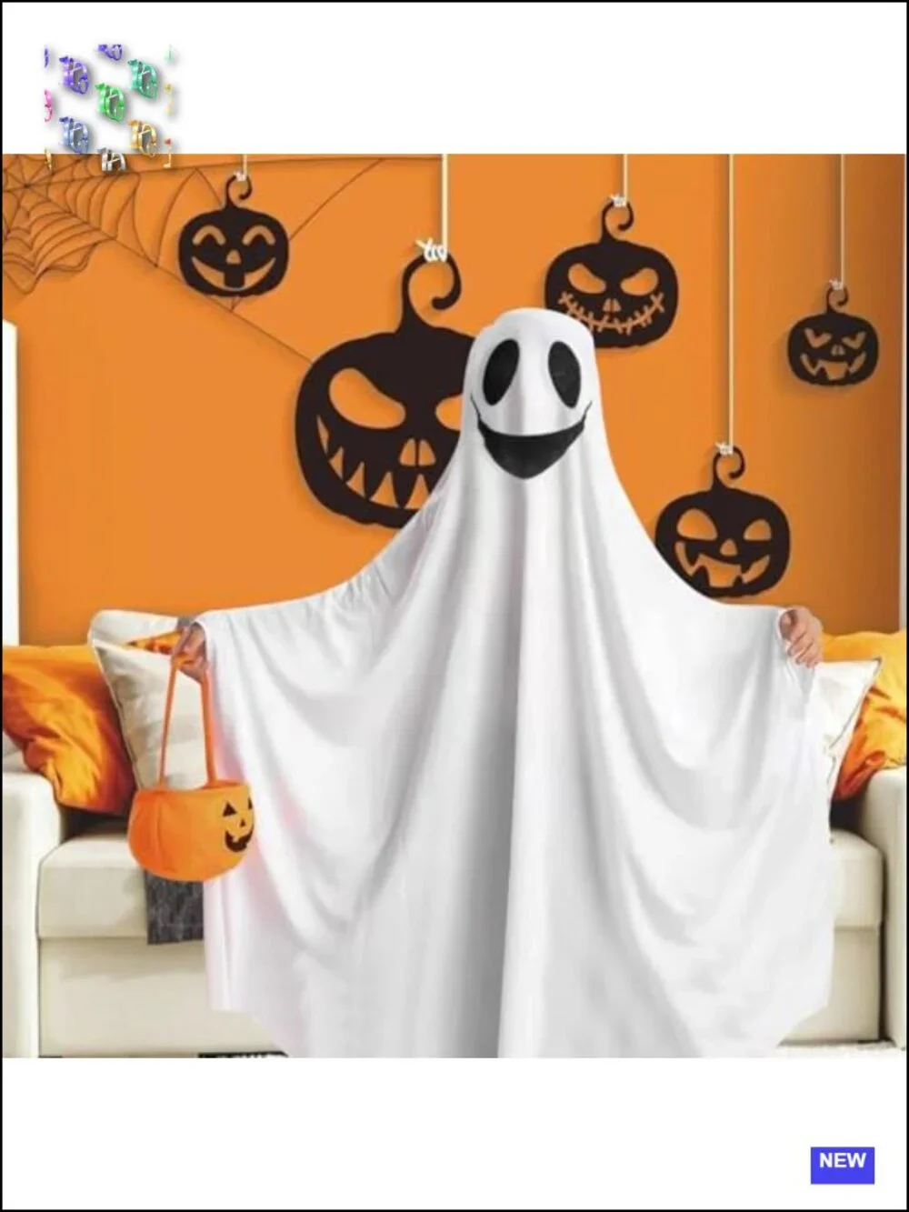 Ghost Costume for Kids with Pumpkin Bucket Trick-or-Treat Party